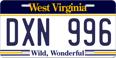 WV license plate DXN996