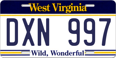 WV license plate DXN997