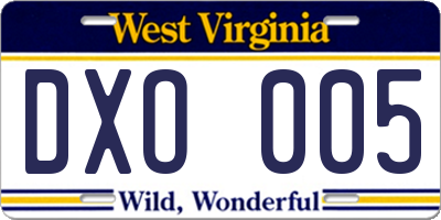 WV license plate DXO005