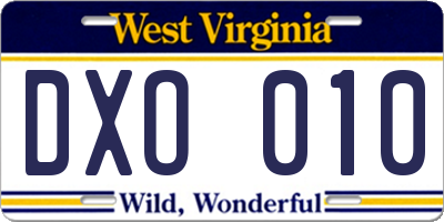 WV license plate DXO010