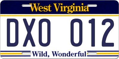 WV license plate DXO012