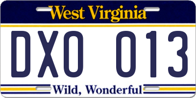 WV license plate DXO013