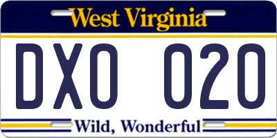 WV license plate DXO020