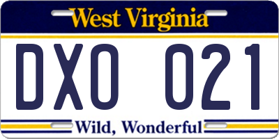 WV license plate DXO021