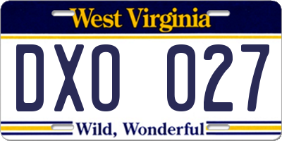 WV license plate DXO027