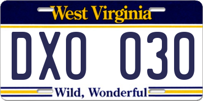 WV license plate DXO030