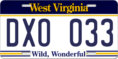 WV license plate DXO033