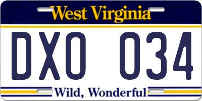 WV license plate DXO034