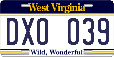 WV license plate DXO039