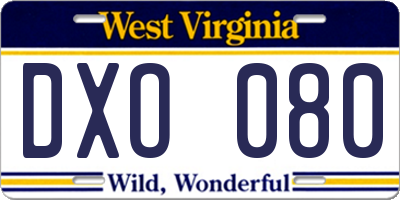 WV license plate DXO080