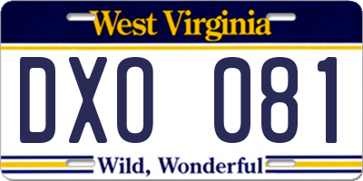 WV license plate DXO081