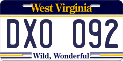 WV license plate DXO092