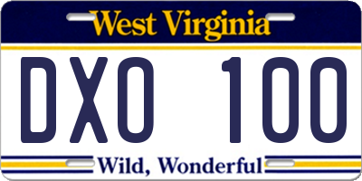 WV license plate DXO100