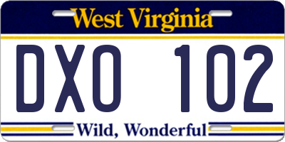 WV license plate DXO102