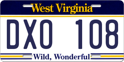 WV license plate DXO108