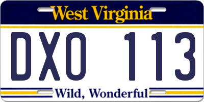 WV license plate DXO113