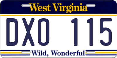 WV license plate DXO115