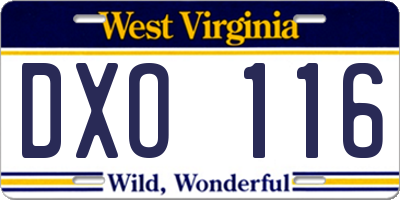 WV license plate DXO116