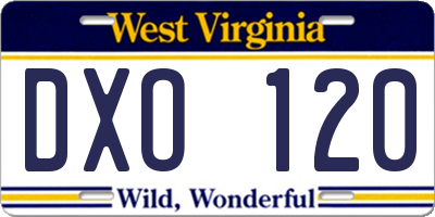 WV license plate DXO120