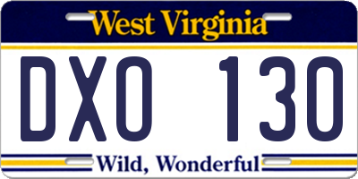 WV license plate DXO130