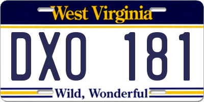 WV license plate DXO181