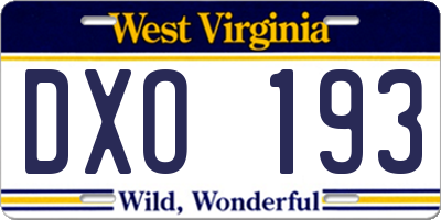 WV license plate DXO193