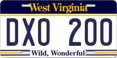 WV license plate DXO200