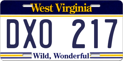 WV license plate DXO217
