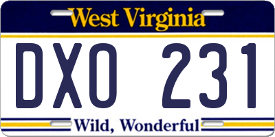 WV license plate DXO231