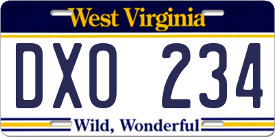 WV license plate DXO234