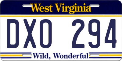 WV license plate DXO294