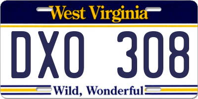 WV license plate DXO308