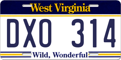 WV license plate DXO314