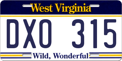 WV license plate DXO315