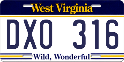 WV license plate DXO316
