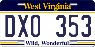 WV license plate DXO353