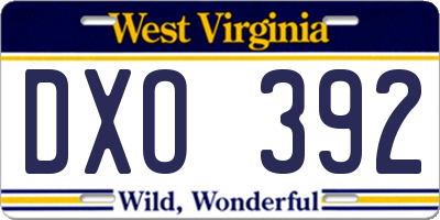 WV license plate DXO392