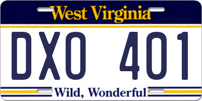 WV license plate DXO401
