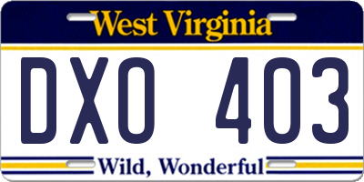 WV license plate DXO403