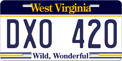 WV license plate DXO420