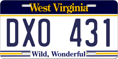 WV license plate DXO431