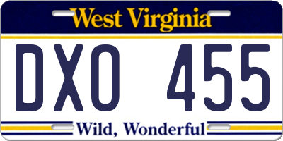 WV license plate DXO455