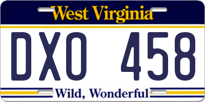 WV license plate DXO458
