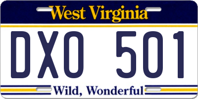 WV license plate DXO501