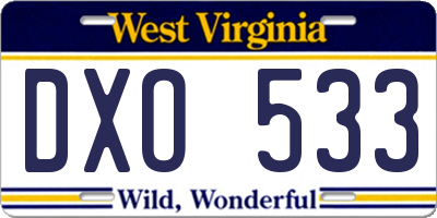 WV license plate DXO533