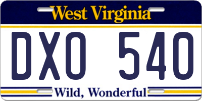 WV license plate DXO540