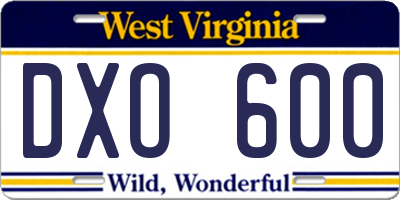 WV license plate DXO600