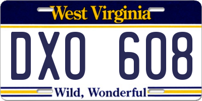 WV license plate DXO608