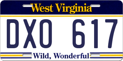 WV license plate DXO617