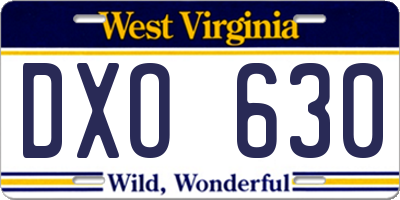 WV license plate DXO630